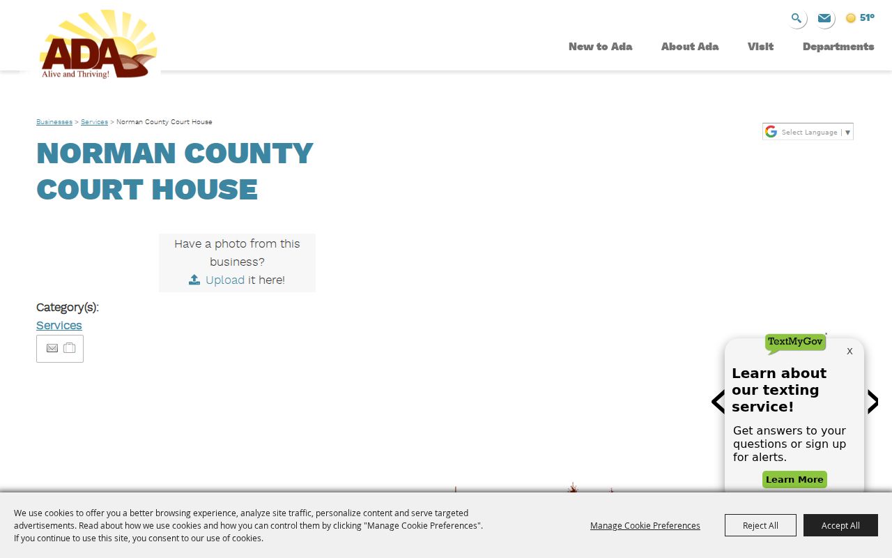 Ada court docket record source for Norman County Courthouse