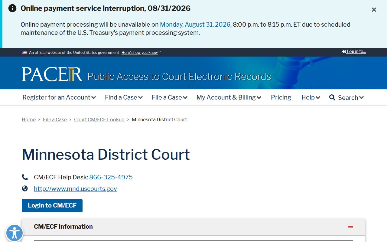Gary court docket source for PACER District of Minnesota records