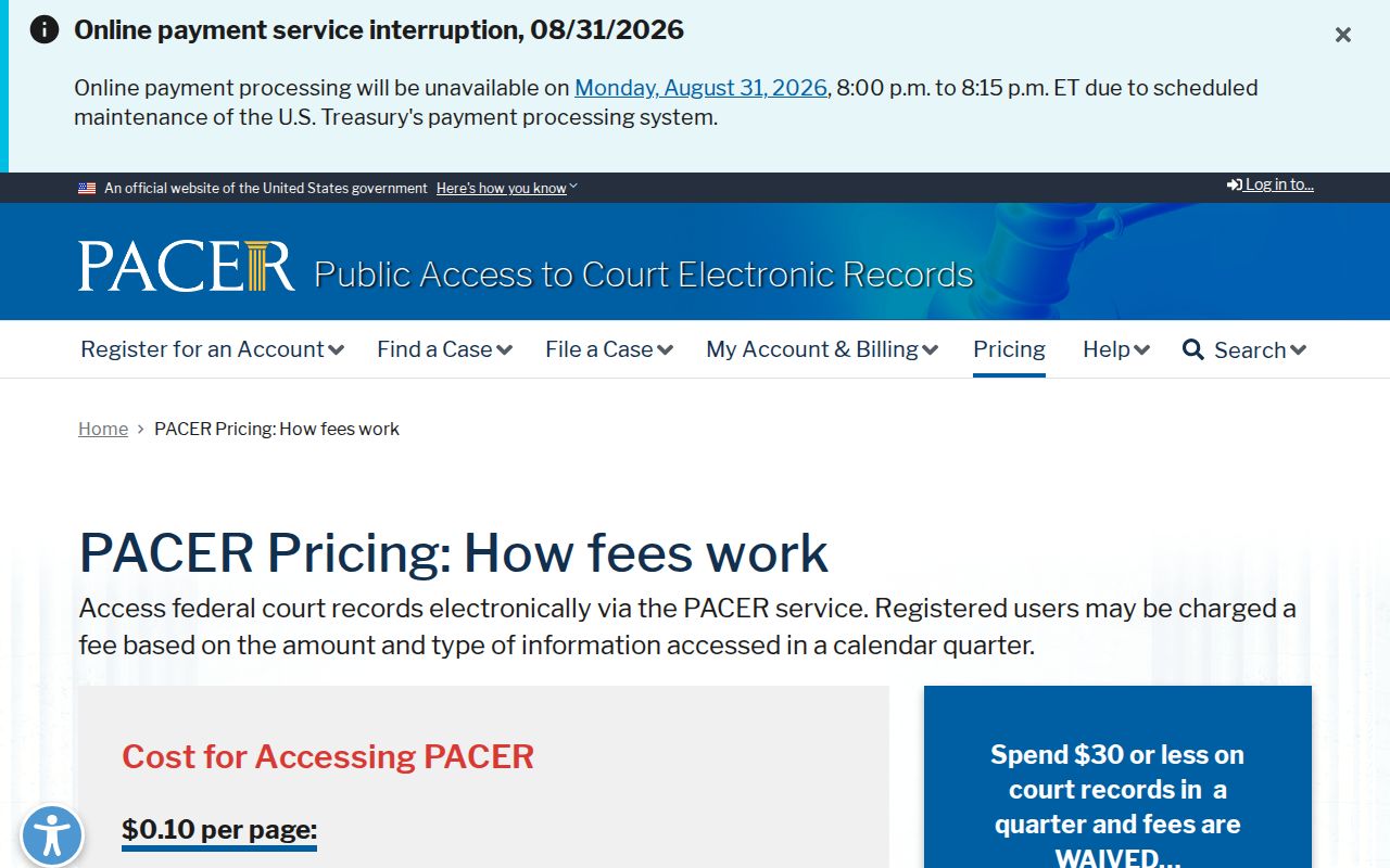 Gary court records source for PACER federal access information