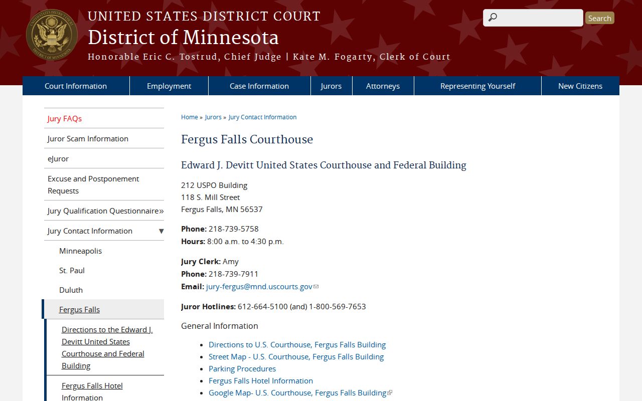 Hendrum court records source for Fergus Falls federal courthouse