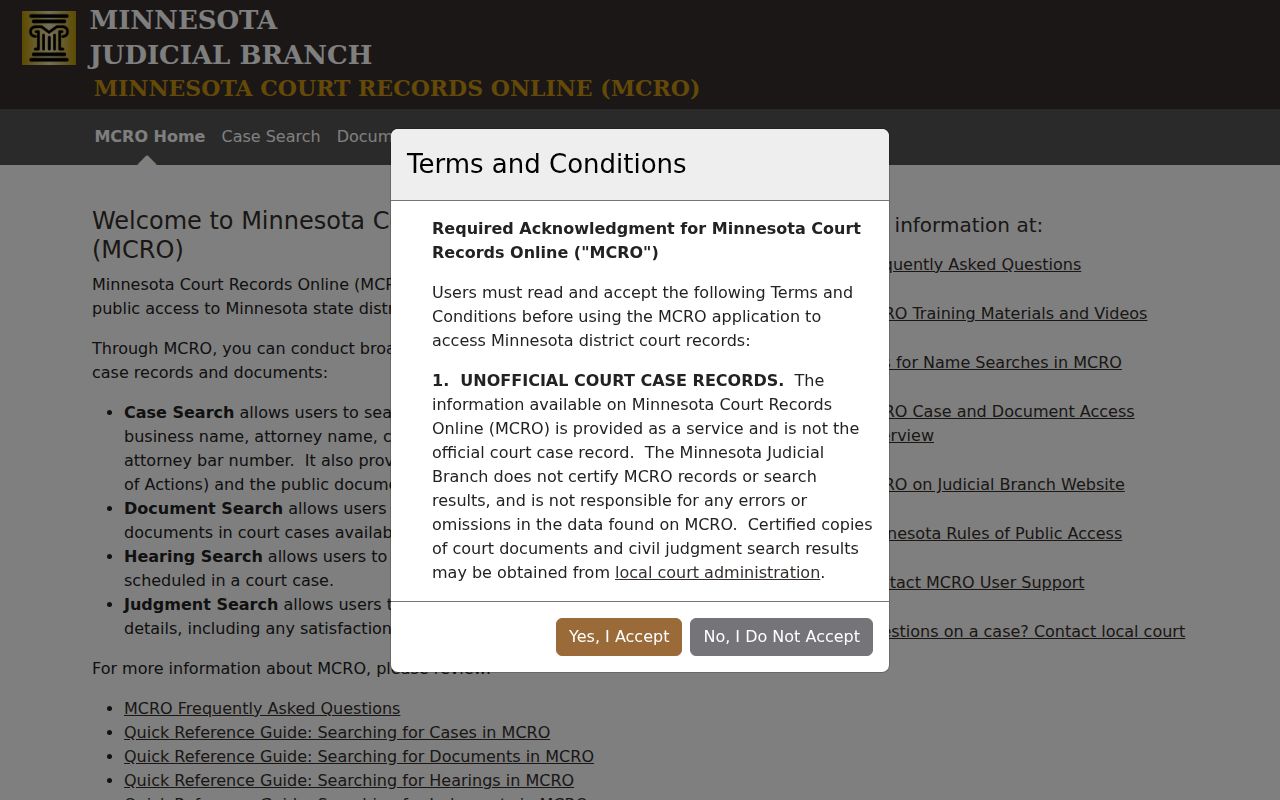Norman County case search MCRO public access portal