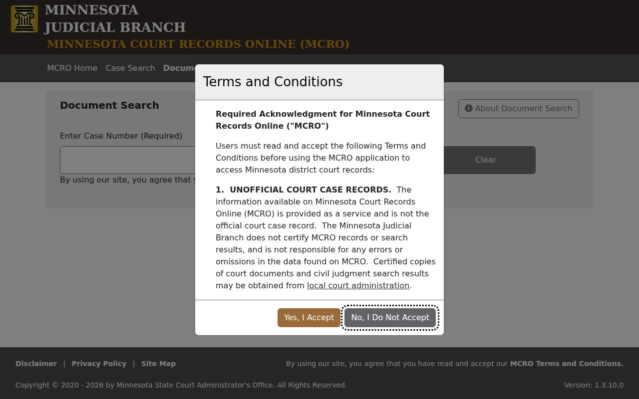 Norman County civil docket MCRO Document Search