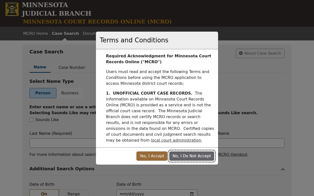 Norman County criminal docket MCRO Case Search portal