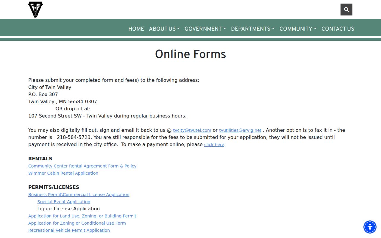 Twin Valley court records source showing city online forms