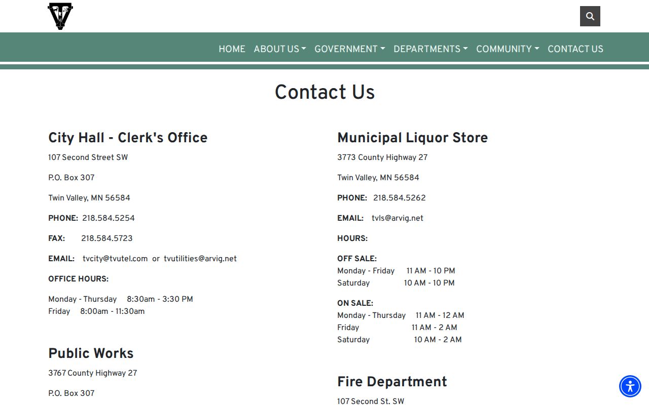 Twin Valley court records source showing city contact information
